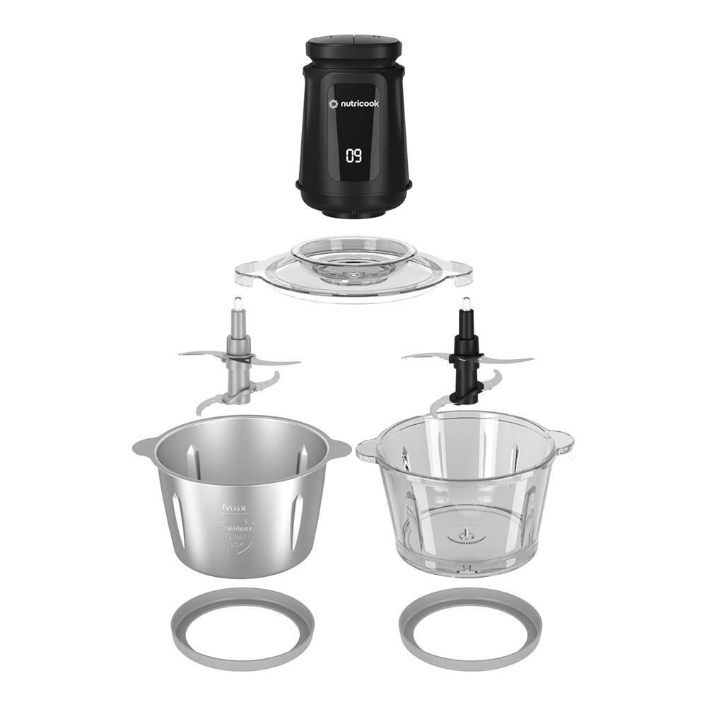 Nutricook XXL Food Chopper With 2L Glass & Stainless steel Bowl, 500W | Black