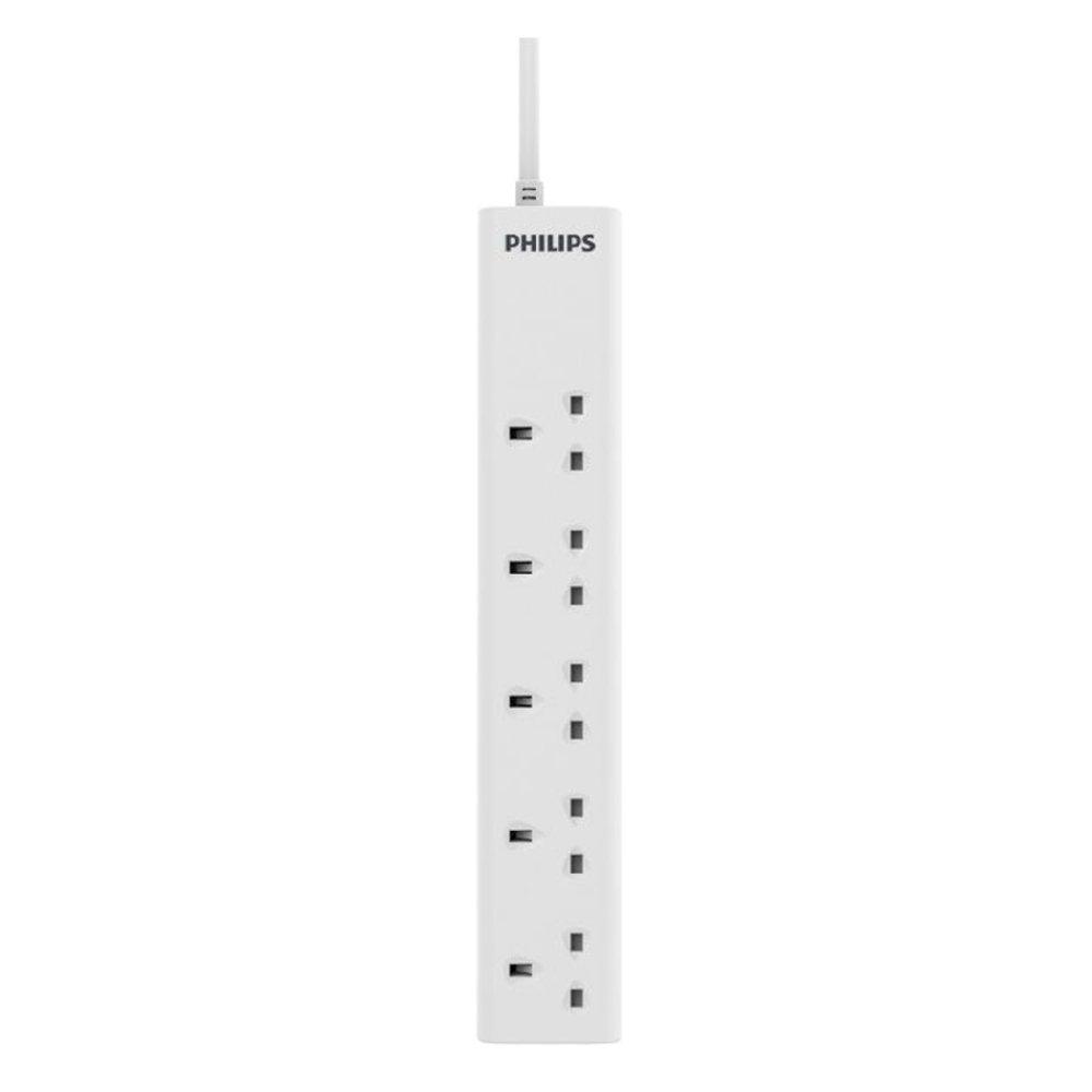Philips Power Extension Cord 5 Port, 2M | White