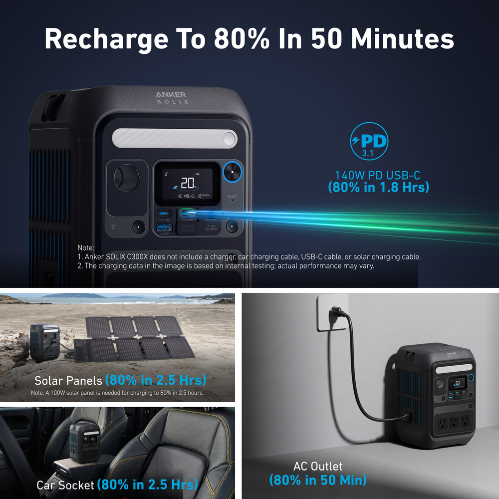 Anker SOLIX C300X Portable Power Station | 288Wh, 300W