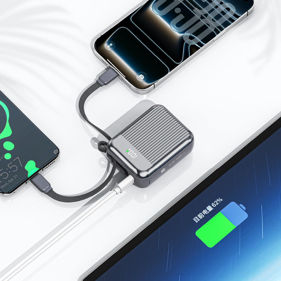 90 Percent Primvolt Sync 22.5W Dual Built-In Cables Power Bank Powerdelivery Qc 3.0 | Usb-C & Lightning | Gray