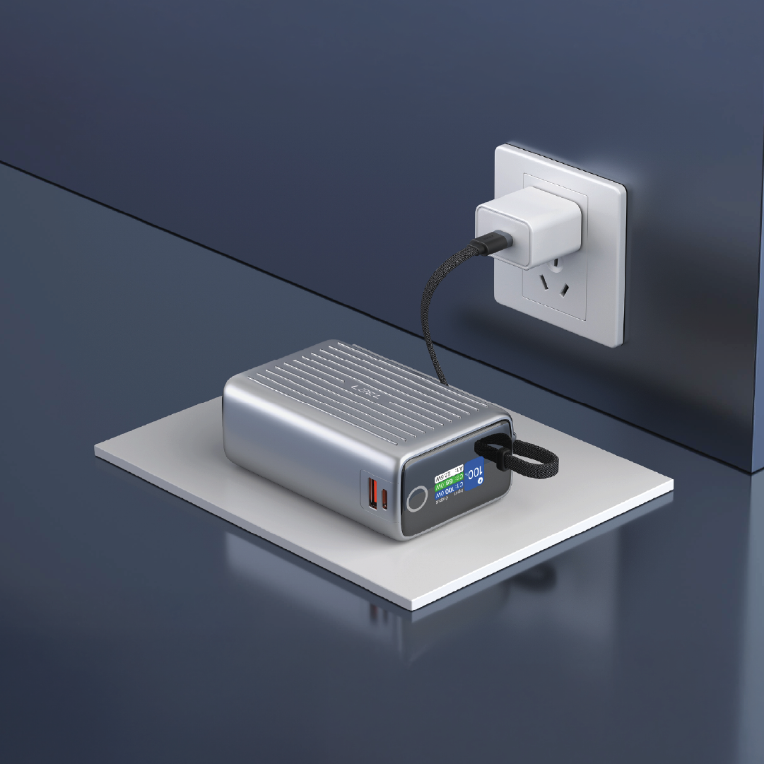 LZEL Neurode Sync 25000Mah Pd3.0 & Qc3.0|100W|Built-In-Usb-C Cable Pd Power Bank | Silver