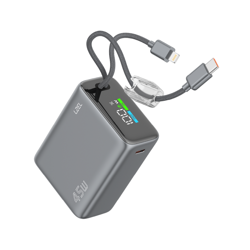 LZEL Neurovolt 15K Pd45W Mini Power Bank Pd3.0 & Qc3.0 | Usb-C Cable & Lightning Cable | Gray