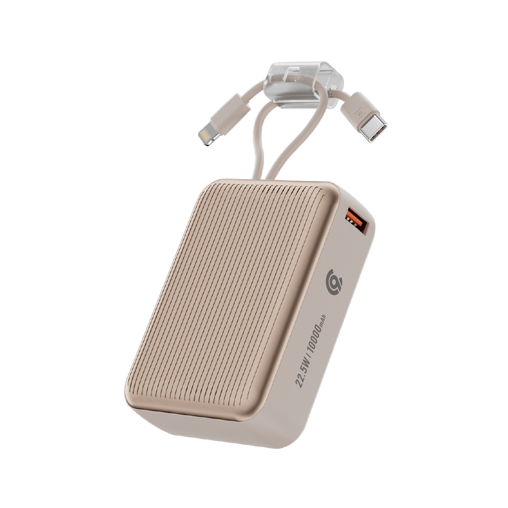 90 Percent Primcore Neo 22.5W Dual Built-In Cables Power Bank Powerdelivery | Qc 3.0 | Usb-C & Usb-A, And With Lightning | Gold