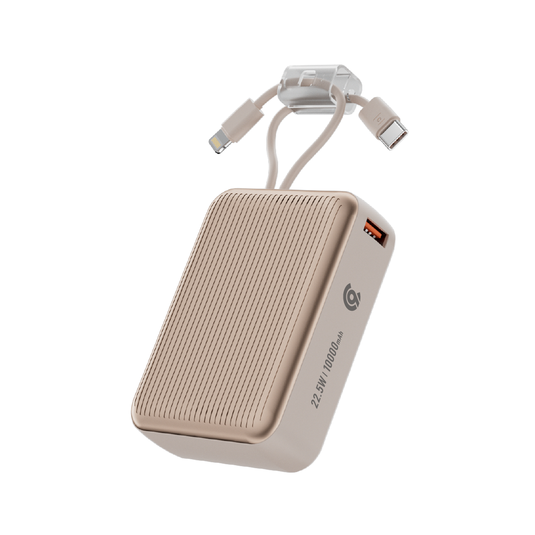 90 Percent Primcore Neo 22.5W Dual Built-In Cables Power Bank Powerdelivery | Qc 3.0 | Usb-C & Usb-A, And With Lightning | Gold