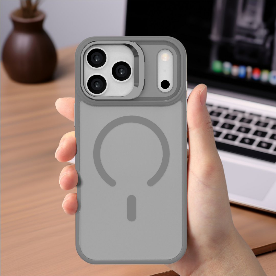 LZEL Oil Coating Camera Stand Case With Magsafe For IPhone 17 Pro Max | Light Gray