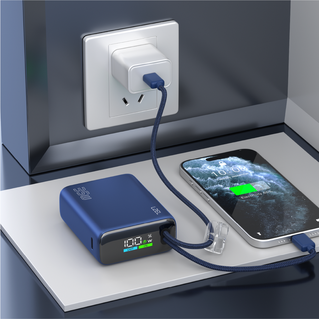 LZEL Neurovolt 10K Pd 35W Mini Power Bank Pd3.0 & Qc3.0 | Usb-C Cable & Lightning Cable | Blue