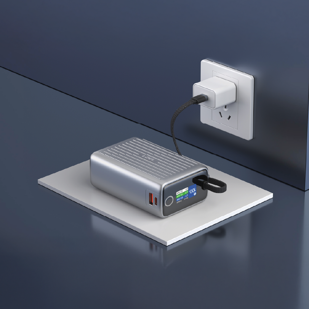 LZEL Neurode Sync 20000Mah Pd3.0 & Qc3.0| 65W |Built-In-Usb-C Cable Pd Power Bank | Silver