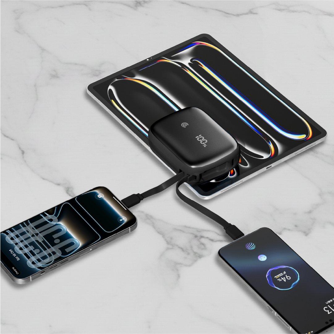 90 Percent Primflux Mini 22.5W Dual Built-In Cables Power Bank Powerdelivery Qc 3.0 | Usb-C & Lightning | Black