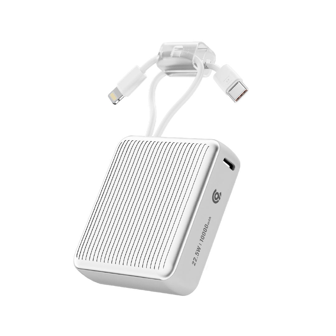 90 Percent Primcore Neo 22.5W Dual Built-In Cables Power Bank Powerdelivery | Qc 3.0 | Usb-C & Lightning | Silver