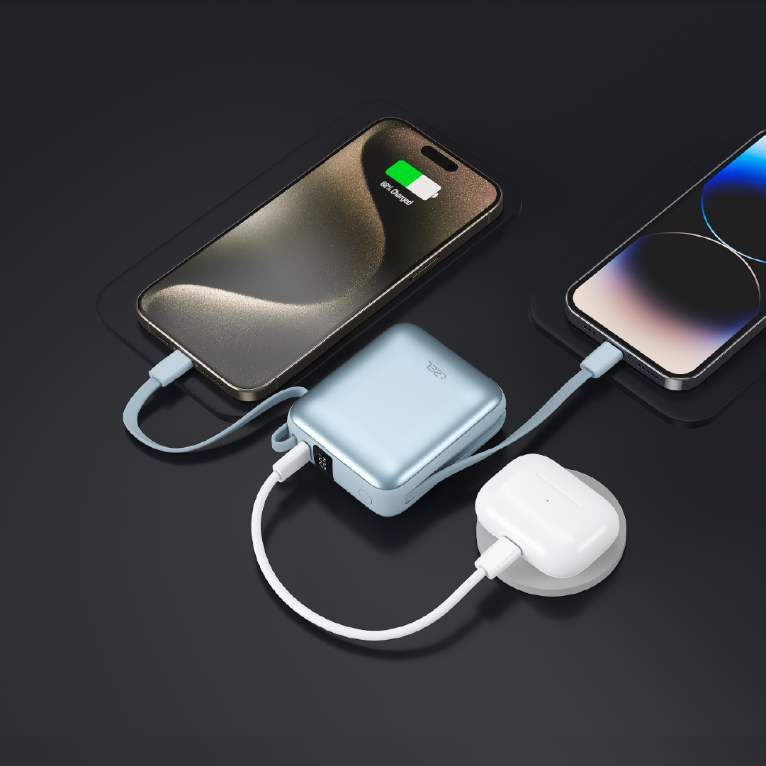 LZEL Neurode Sync Mini 10000Mah  Pd3.0 & Qc 3.0|25.5W|Built-In Type-C & Lighting Power Bank | Blue