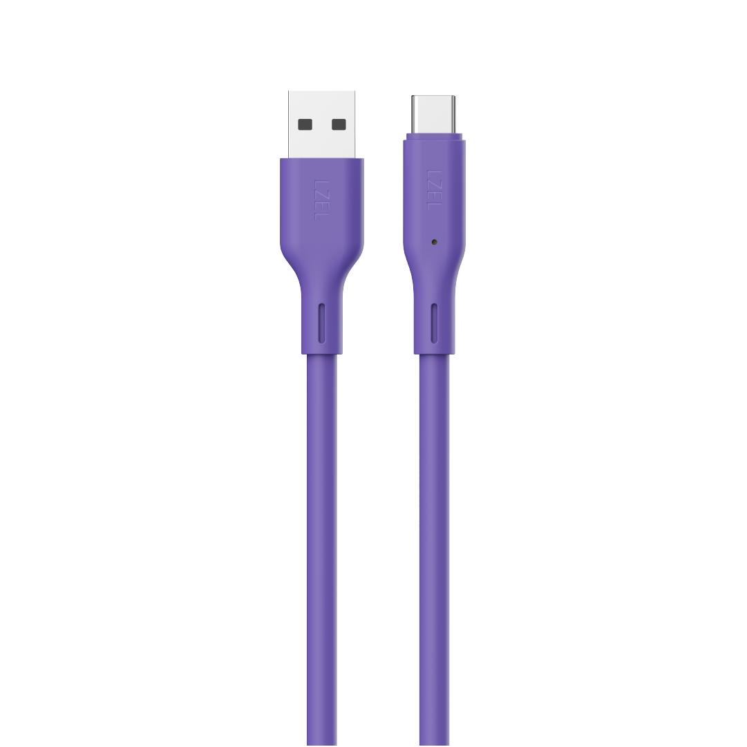 LZEL Celeris Silox CXL Soft Silicone USB-A to USB-C Cable, 480Mbps, 15W Max, 2m | Purple