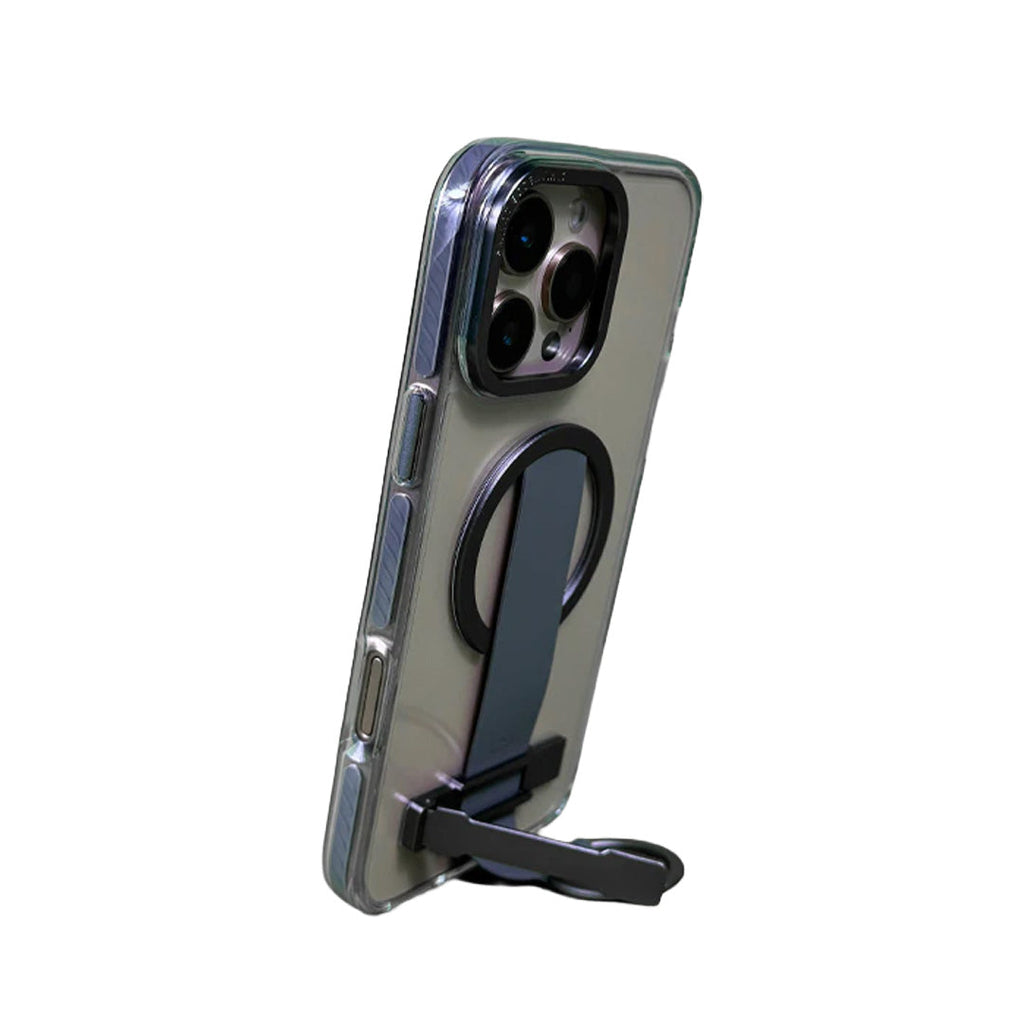 LZEL iPhone 16 Pro Primemag Grip Anti-drop Case With Metal Ring And Silicone Band | Clear/Gray
