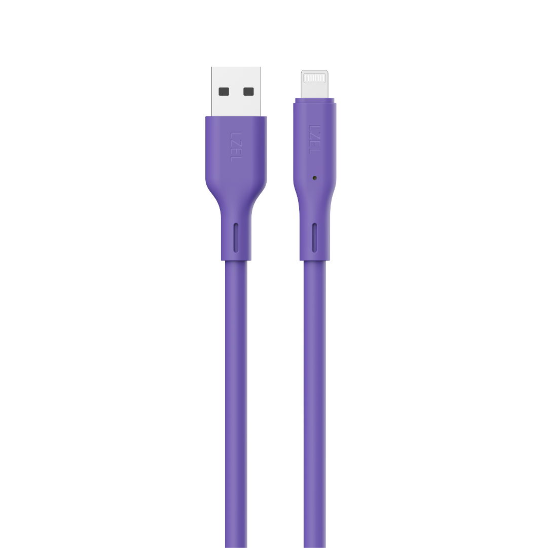 LZEL Celeris Silox CXL Soft Silicone USB-A to Lightning Cable, 480Mbps, 15W Max, 1m | Purple
