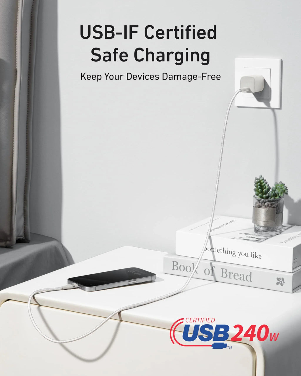 Anker USB-C to USB-C Cable 6ft 240W | White