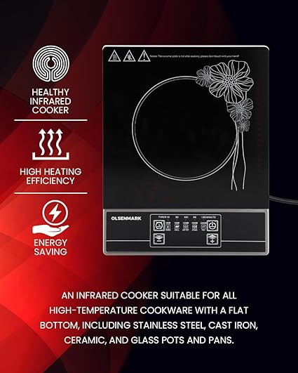 Olsenmark Infrared Cooker – Electric Infrared Glass Ceramic Cooker, Portable, Safe & Reliable