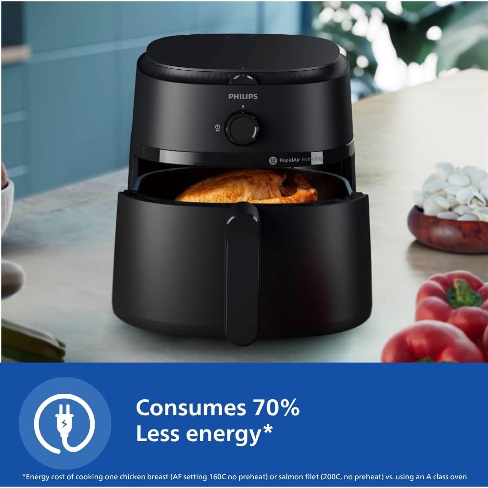 Philips Air Fryer NA130/00, uses up to 90% less fat, 1700W, 6.2 Liter, with Rapid Air Technology | Black