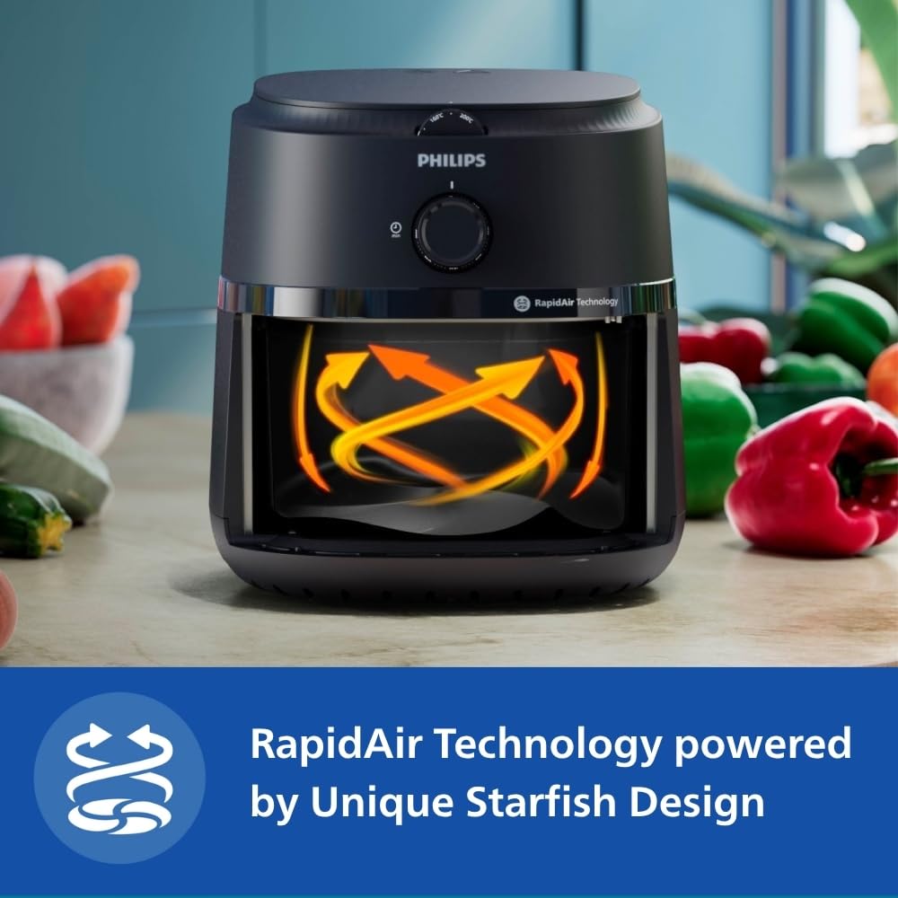 Philips Air Fryer NA130/00, uses up to 90% less fat, 1700W, 6.2 Liter, with Rapid Air Technology | Black
