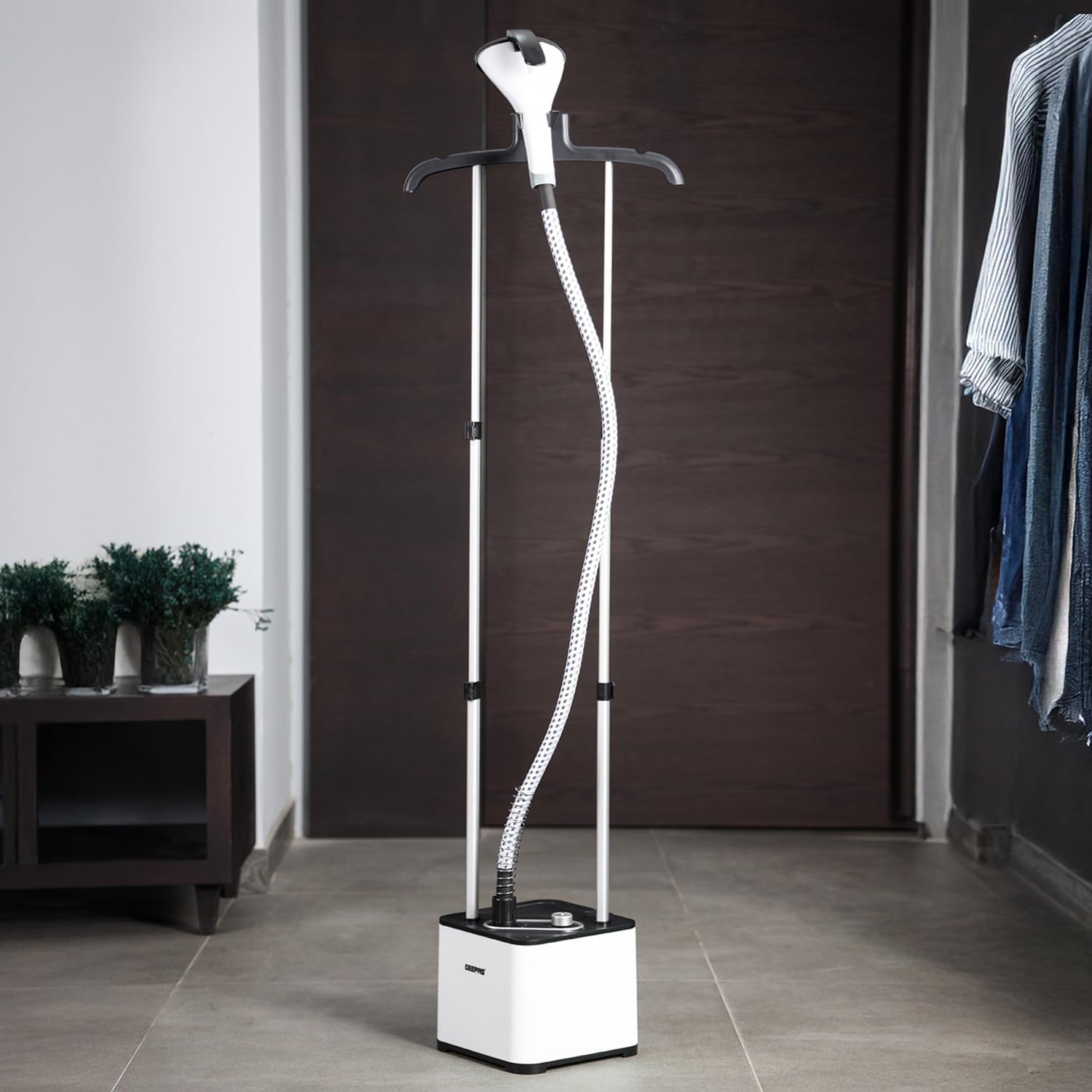 Geepas  Garment Steamer â€“ 2000W, 1.3L Tank, Fast Heating, Adjustable Pole