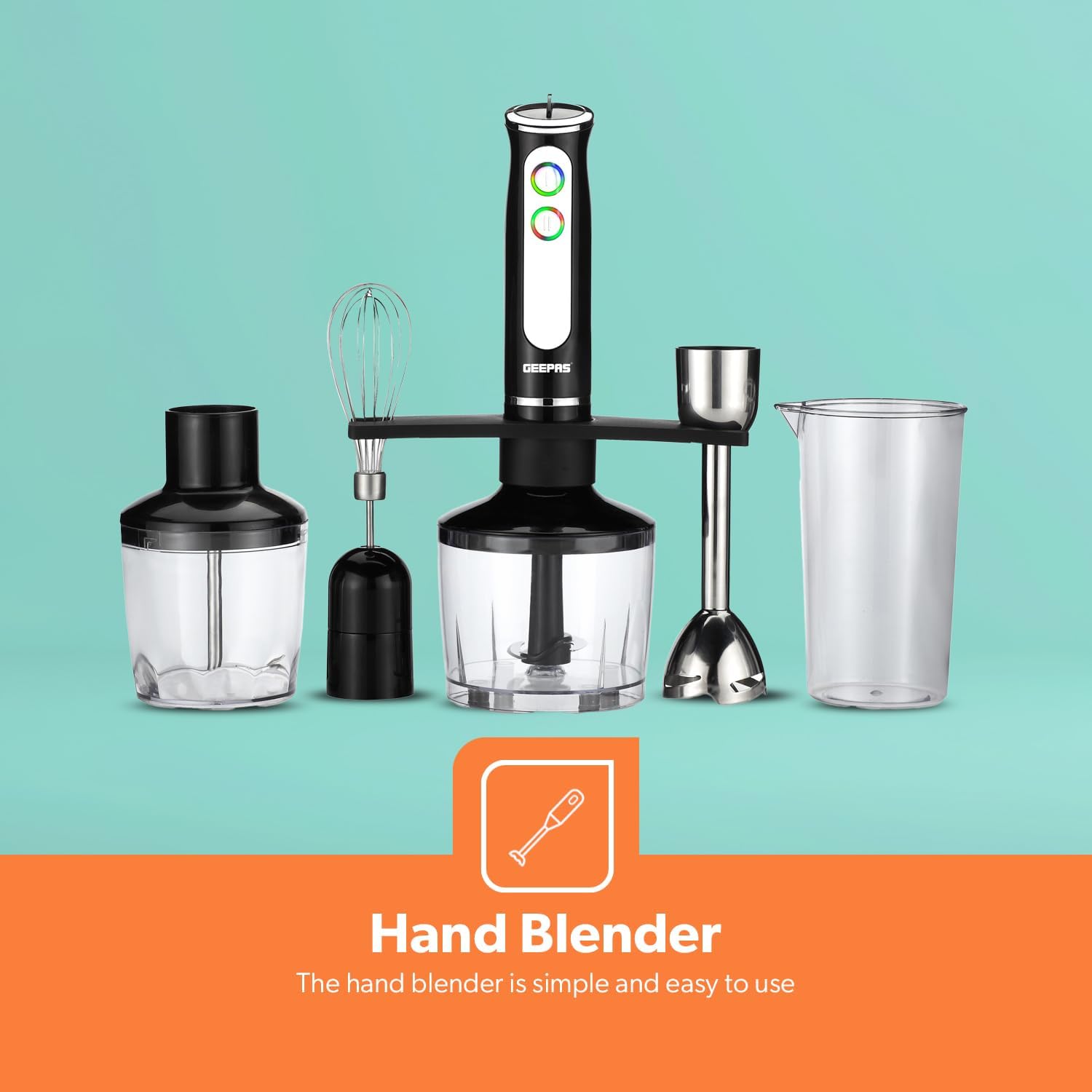 Geepas 5-in-1 Handheld Blender 600W â€“ Black/Transparent