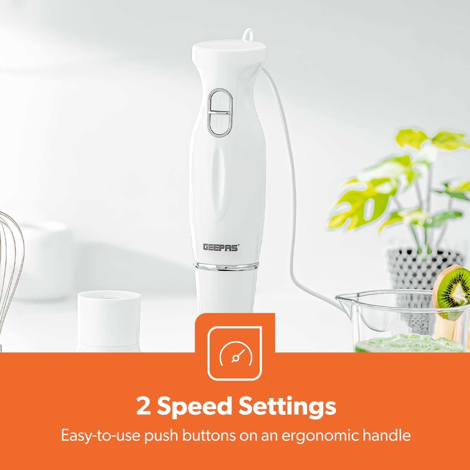 Geepas GHB6144 200W Hand Blender Set â?? 2-Speed Detachable Stick Blender & Whisk, Stainless Steel Blades | Ideal for Smoothies, Shakes, Purees & More