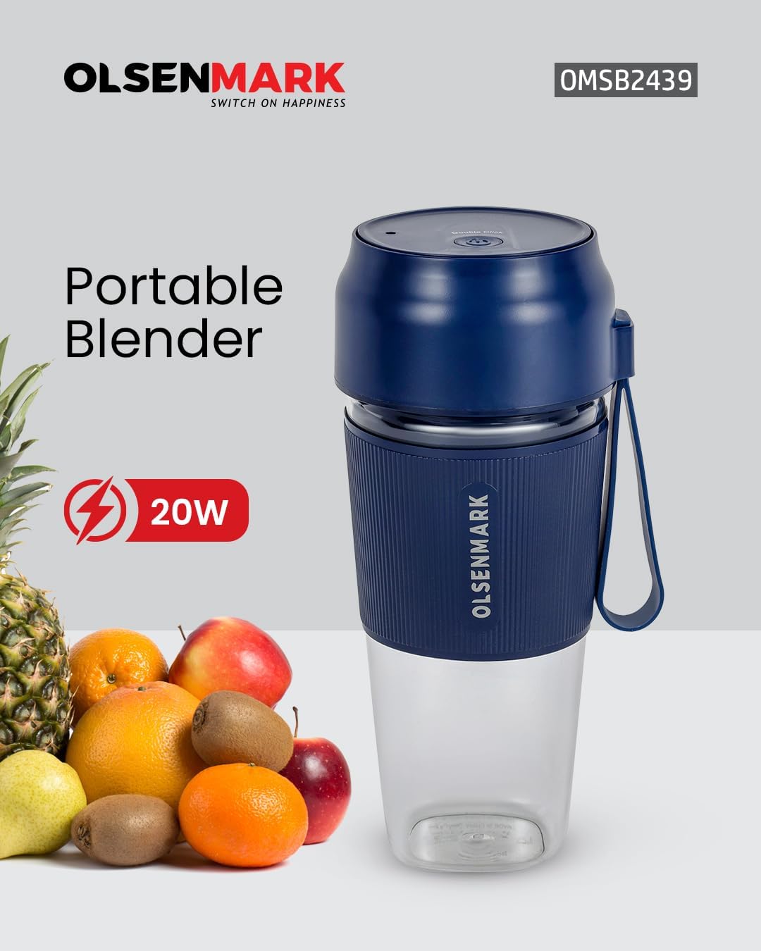 Olsenmark  Rechargeable Portable Blender, 300ML | 60W Powerful Motor | USB Rechargeable Mini Juicer | Safety Lock | BPA-Free