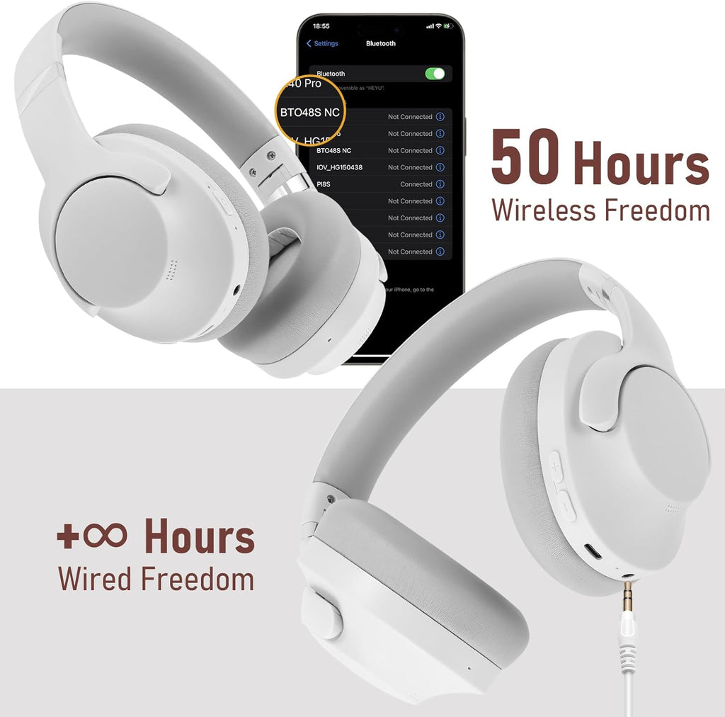 Xmenha Wireless Active Noise Cancelling HeadPhones | White