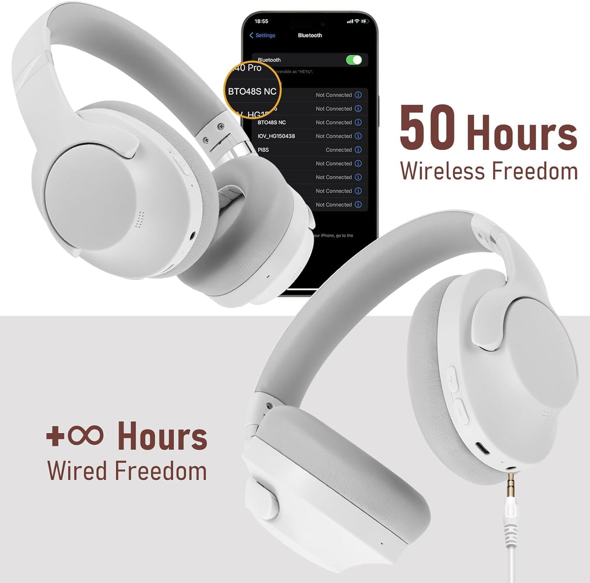 Xmenha Wireless Active Noise Cancelling HeadPhones | White