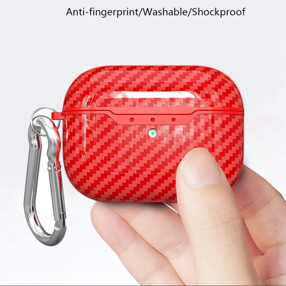 AirPods Pro 2 Carbon Fiber Protective shockproof Case with Carabiner | Red