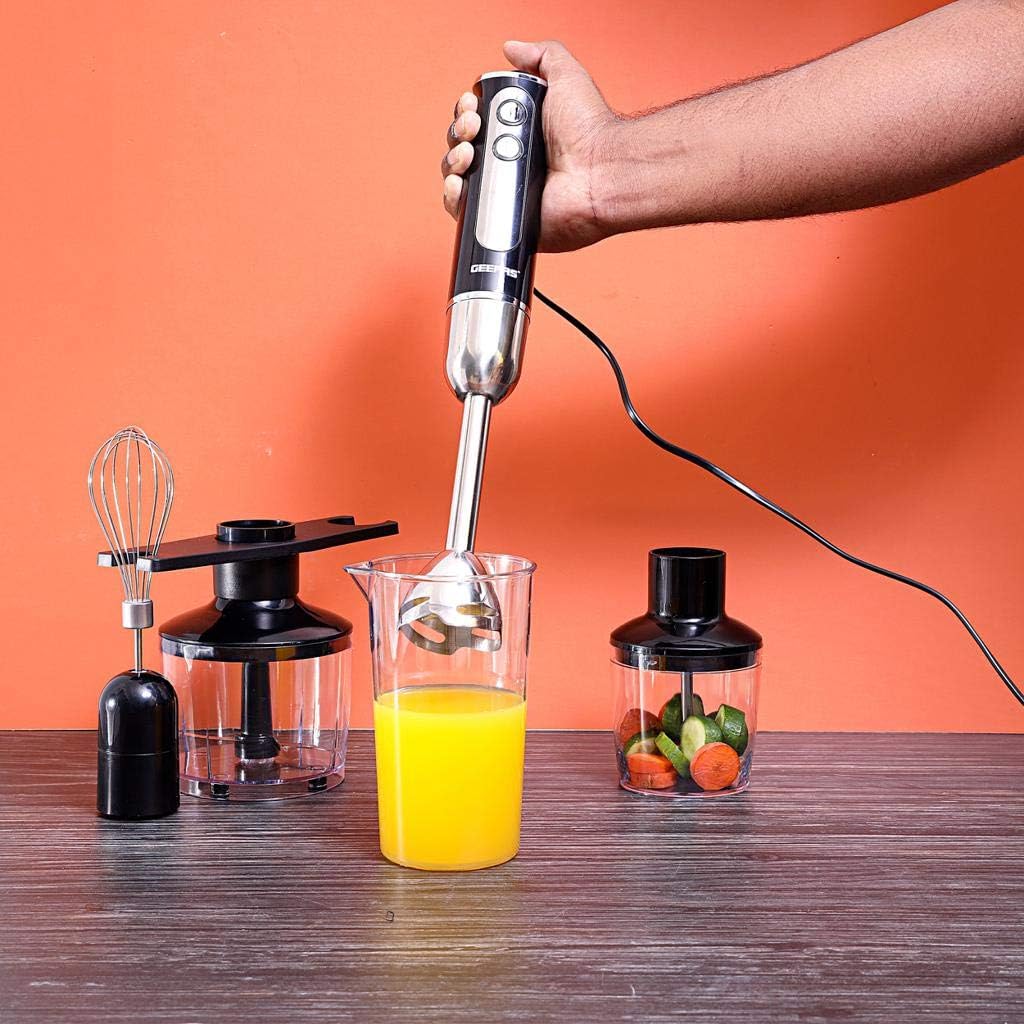 Geepas 5-in-1 Handheld Blender 600W â€“ Black/Transparent