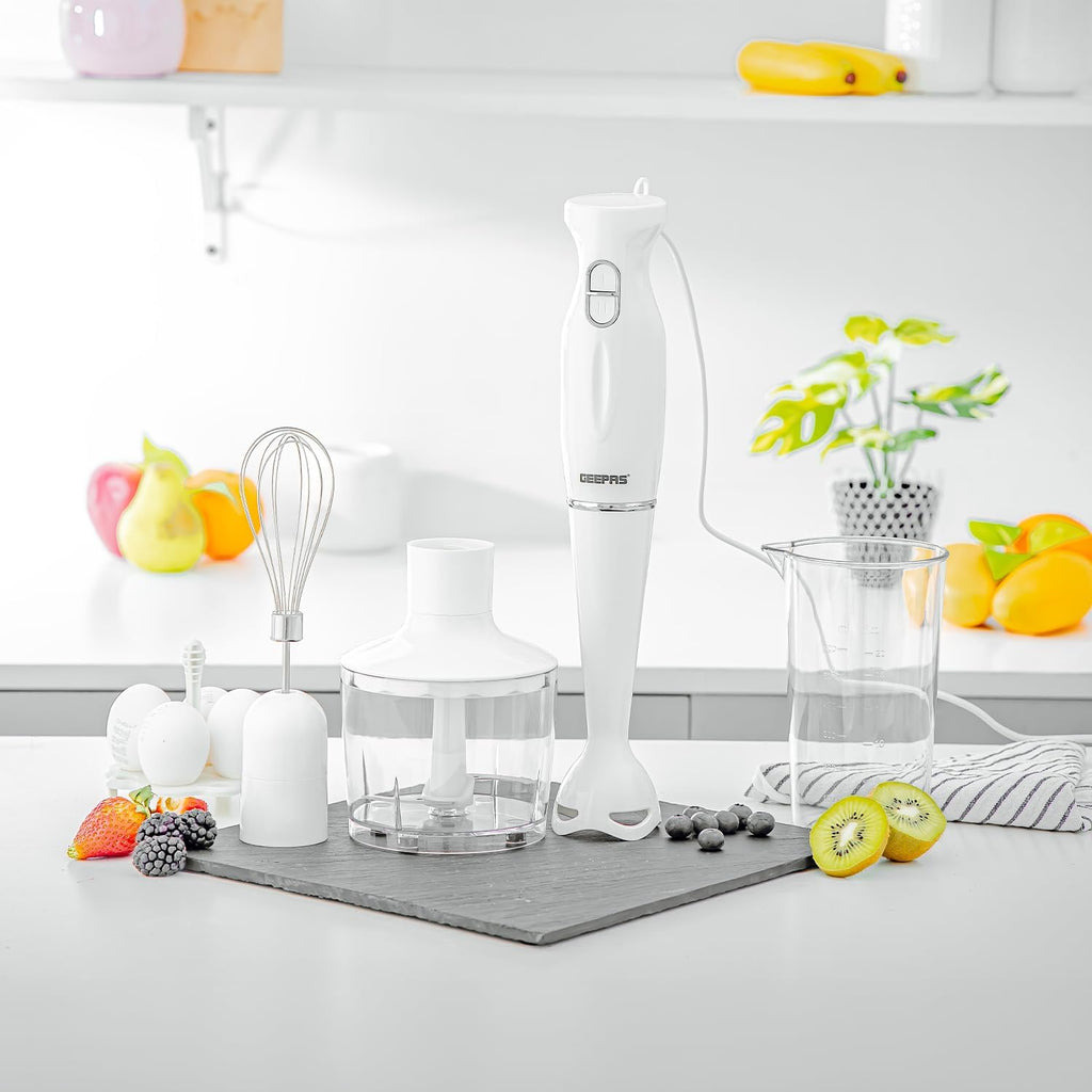 Geepas GHB6144 200W Hand Blender Set â?? 2-Speed Detachable Stick Blender & Whisk, Stainless Steel Blades | Ideal for Smoothies, Shakes, Purees & More
