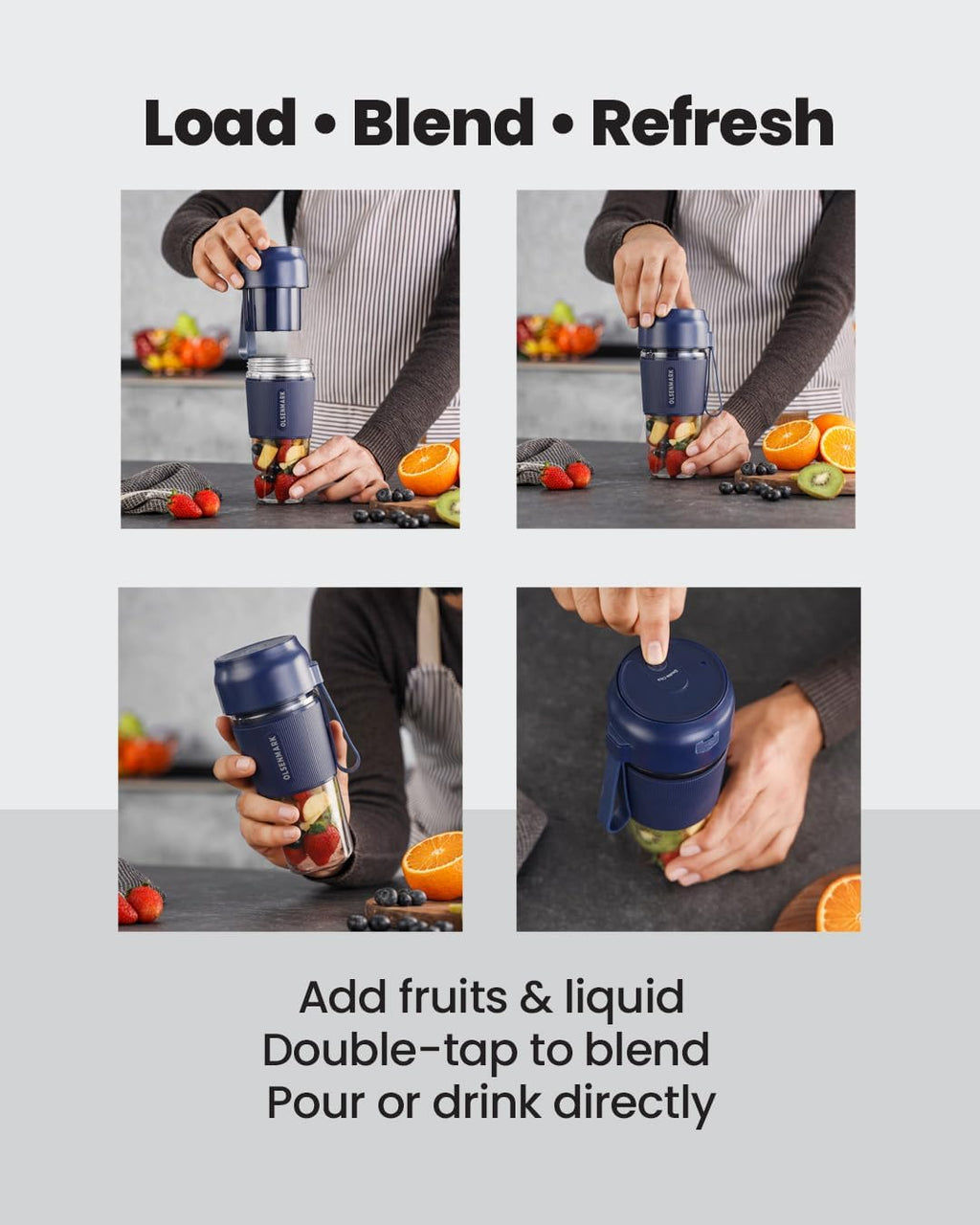 Olsenmark  Rechargeable Portable Blender, 300ML | 60W Powerful Motor | USB Rechargeable Mini Juicer | Safety Lock | BPA-Free