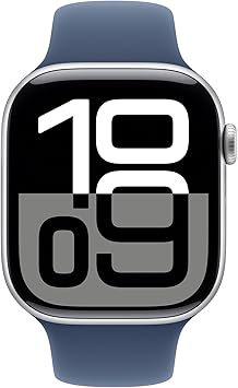 Apple Watch Series 10 GPS + Cellular 46mm Silver Aluminium Case with Denim Sport Band - M/L