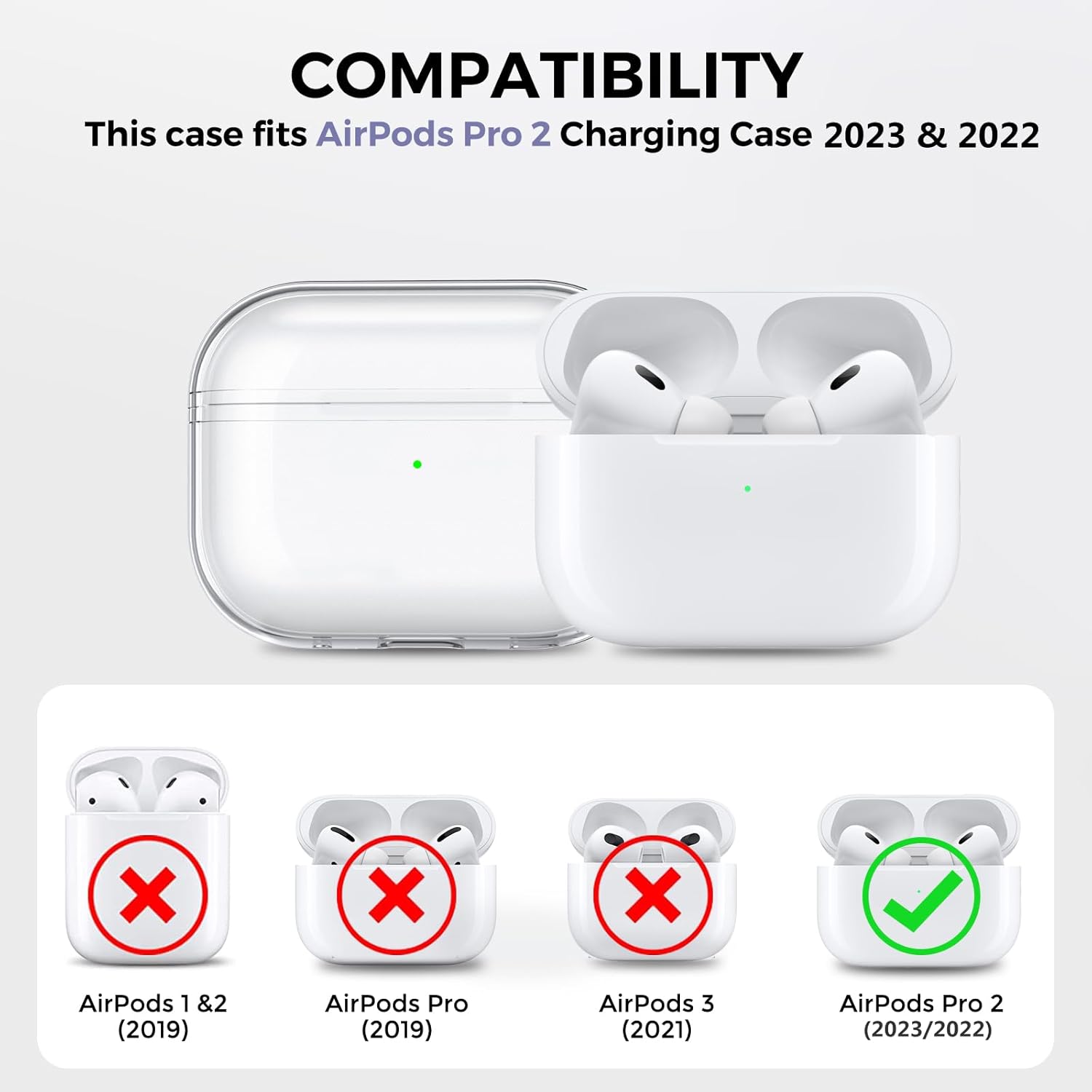 AHASTYLE AirPods Pro 2 Case Silicone Protective Cover | Clear