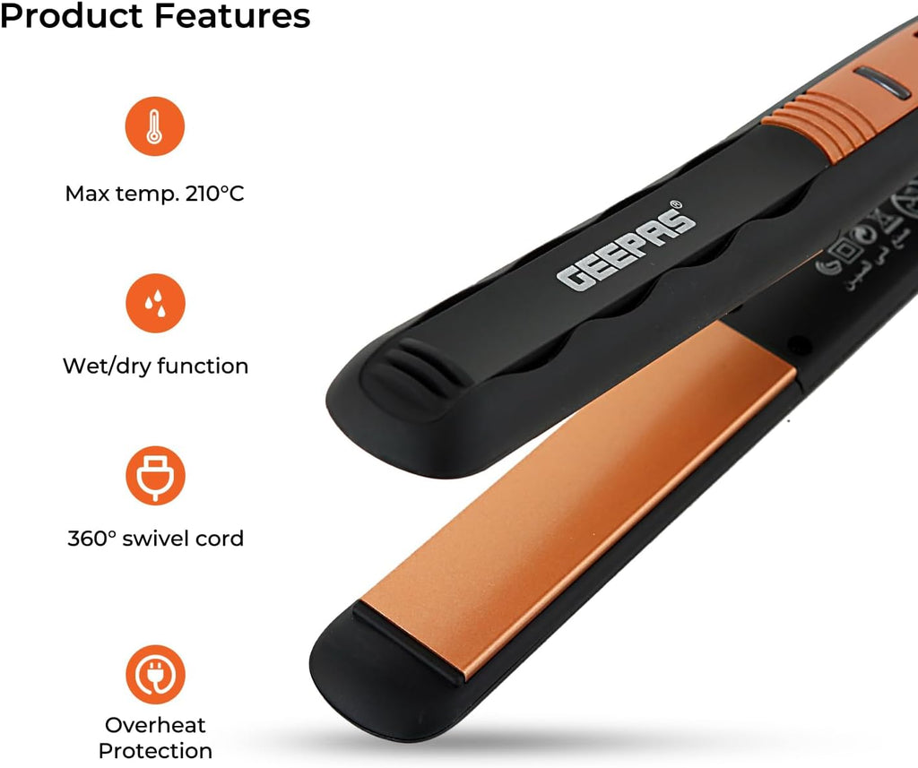 Geepas Ceramic Hair Straightener â€“ Rose Gold