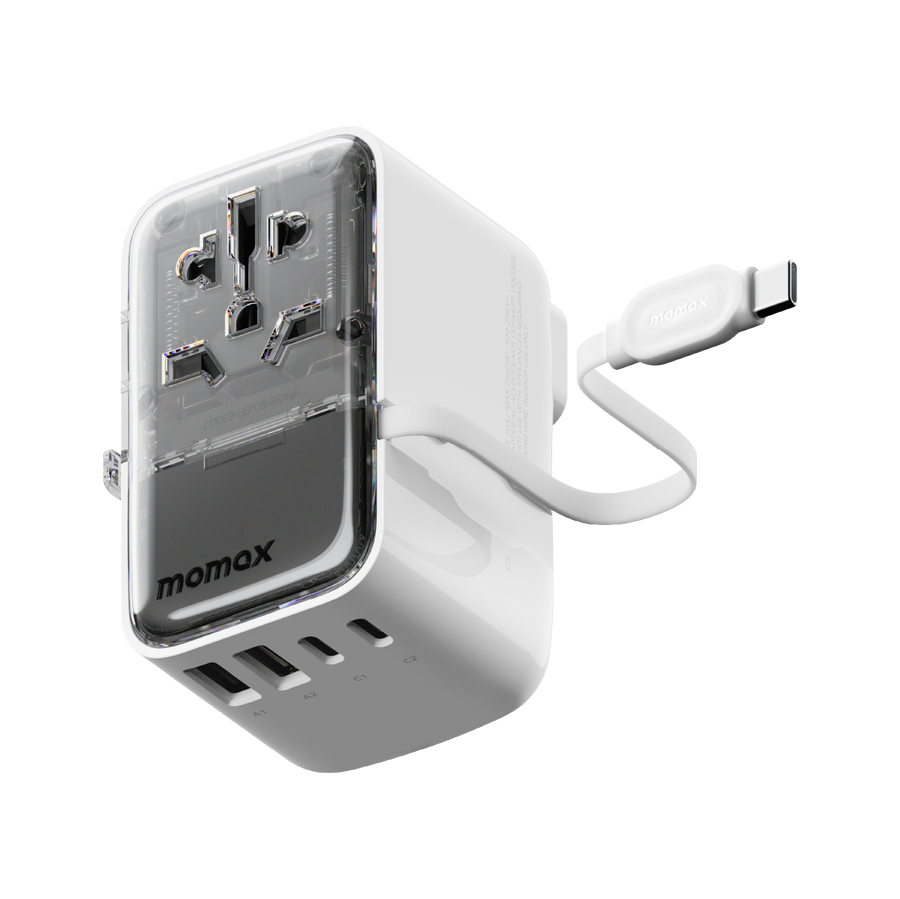 Momax 1-World+ Flow 4-Port Travel Charger With Built-In USB-C Cable 35W