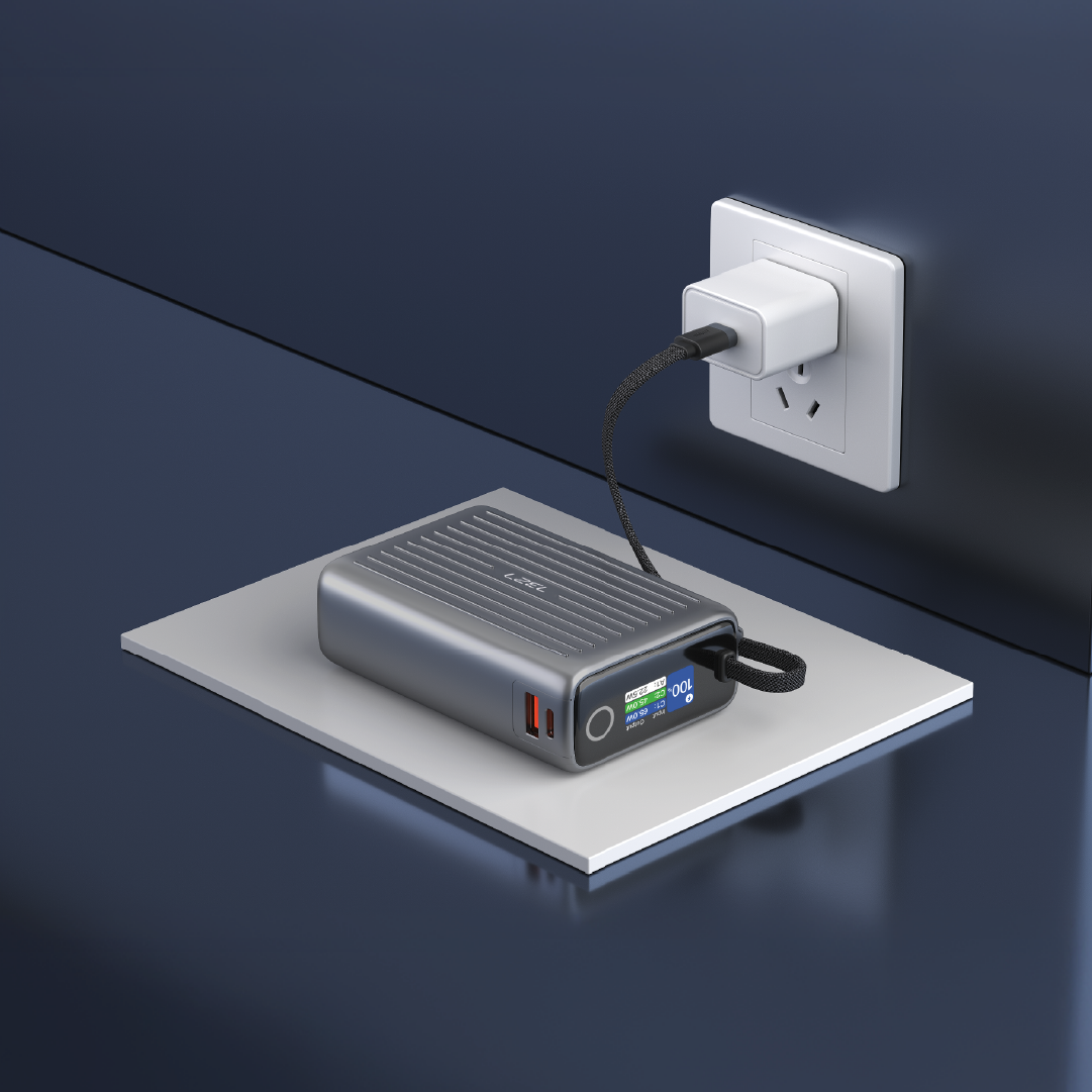 LZEL Neurode Sync 20000Mah Pd3.0 & Qc3.0| 65W |Built-In-Usb-C Cable Pd Power Bank | Gray