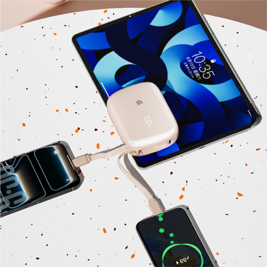 90 Percent Primflux Mini 22.5W Dual Built-In Cables Power Bank Powerdelivery Qc 3.0 | Usb-C & Lightning | Pink