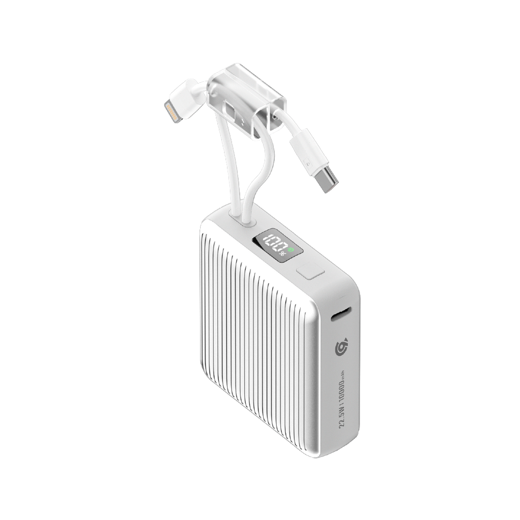 90 Percent Primcore Neo 22.5W Dual Built-In Cables Power Bank Powerdelivery | Qc 3.0 | Usb-C & Lightning | Silver