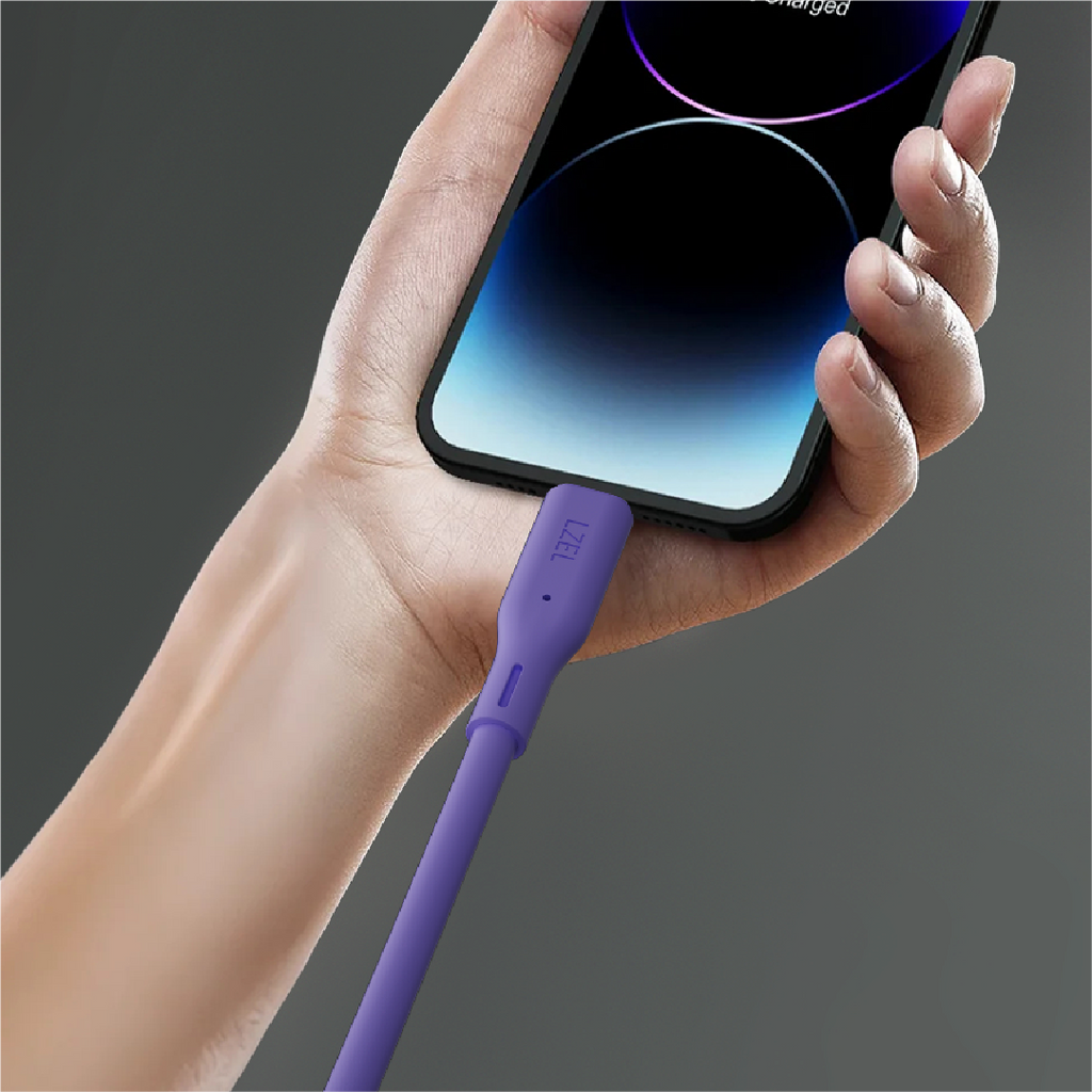 LZEL Celeris Silox CXL Soft Silicone USB-A to Lightning Cable, 480Mbps, 15W Max, 2m | Purple
