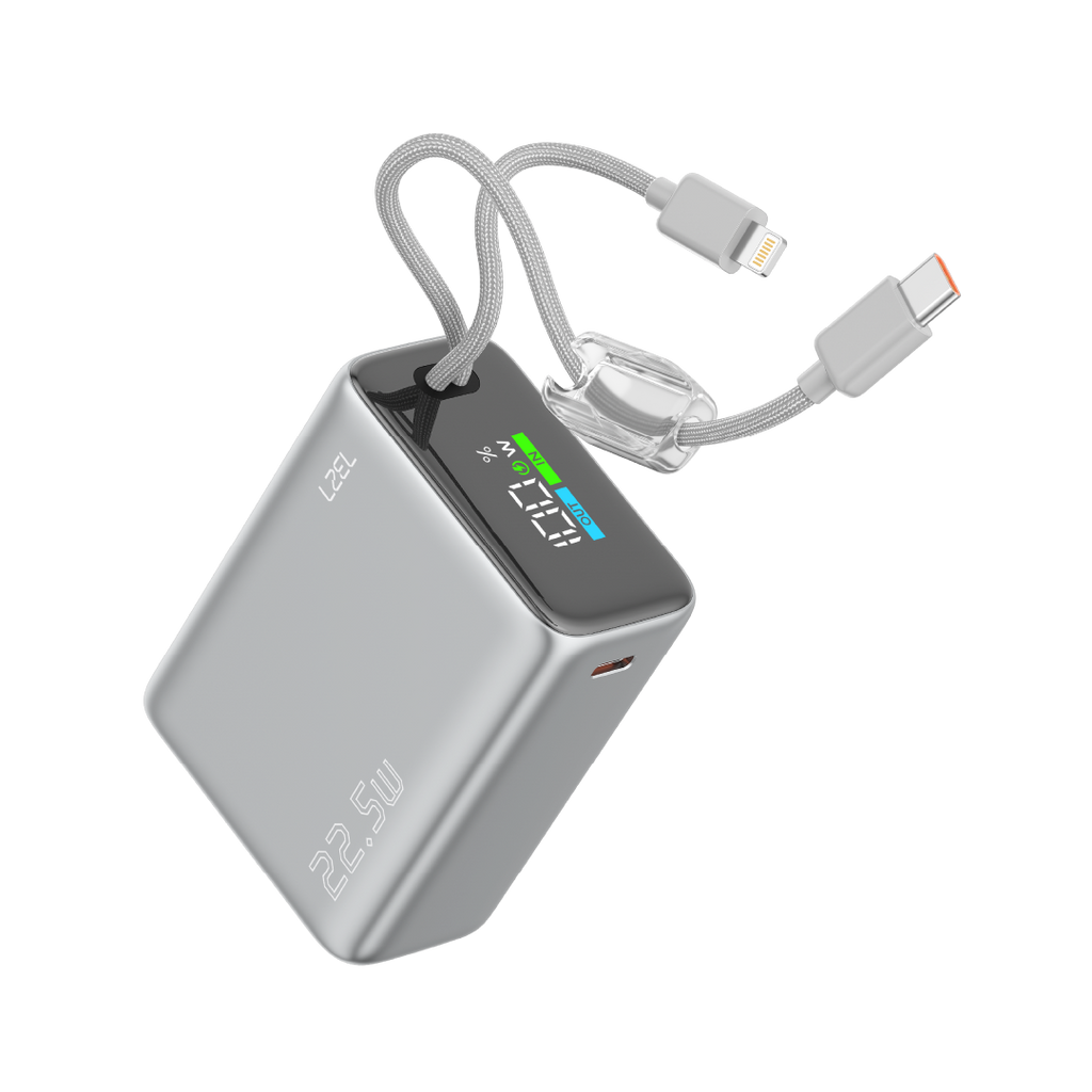 LZEL Neurovolt 15K Pd22.5W Mini Power Bank Pd3.0 & Qc3.0 | Usb-C Cable & Lightning Cable | Silver