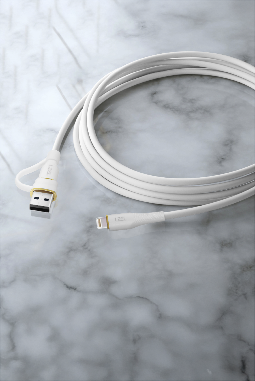 LZEL Celeris PowerDuo – 2-in-1 USB-C to Lightning 27W Silicone Cable (2m) Built-in USB-A Connector | White