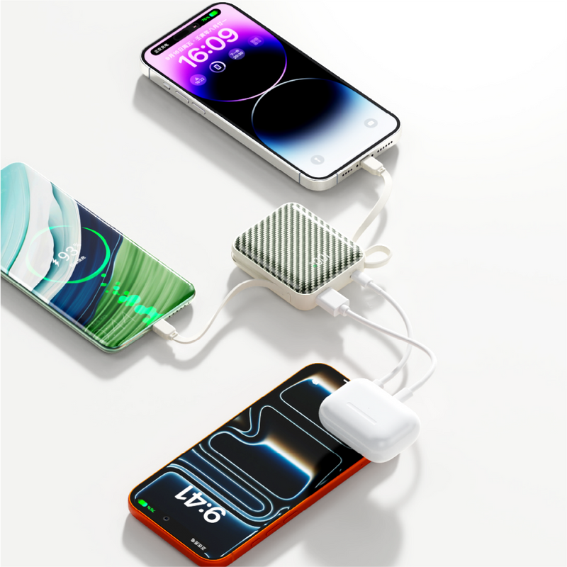 Asli ChargeFlux Mini 10000mAh Power Bank with Built-in USB-C & Lightning Cables, 35W PD Fast Charging