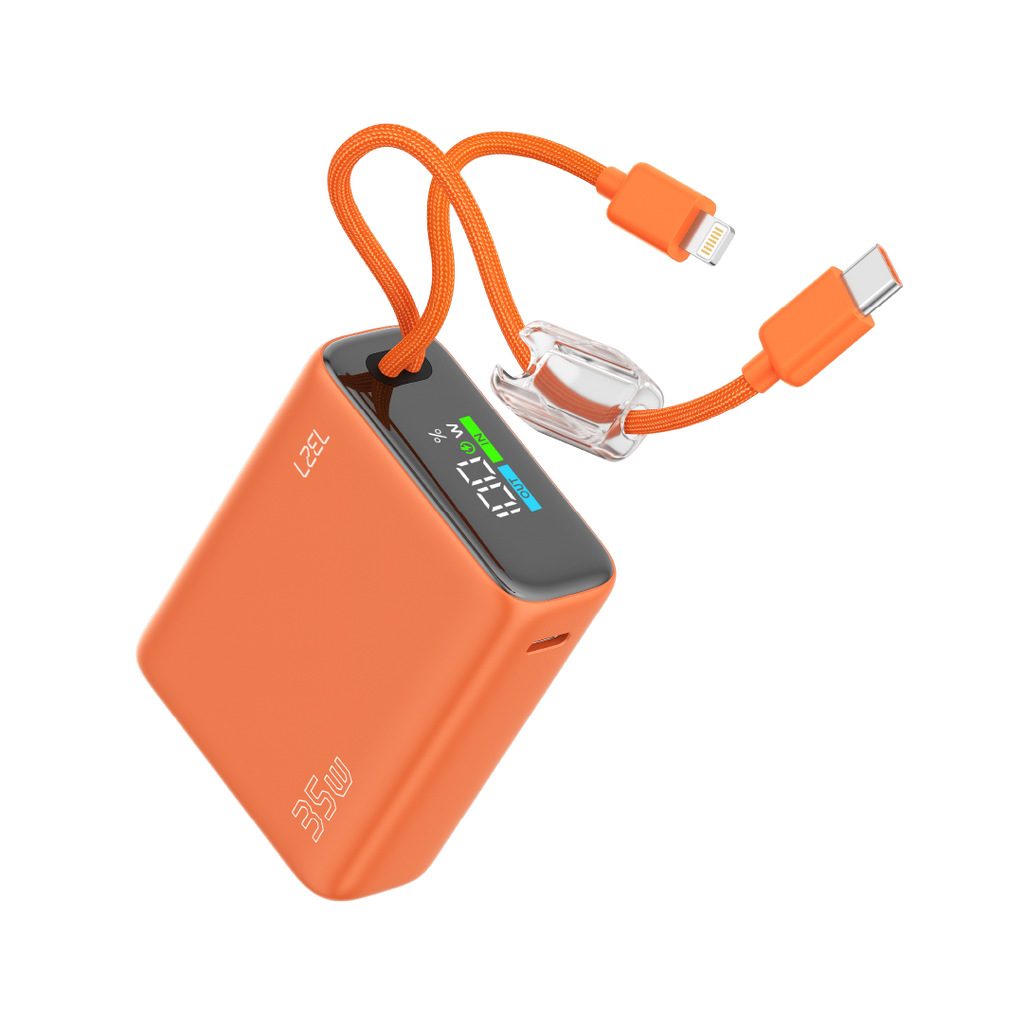 LZEL Neurovolt 10K Pd 35W Mini Power Bank Pd3.0 & Qc3.0 | Usb-C Cable & Lightning Cable | Orange