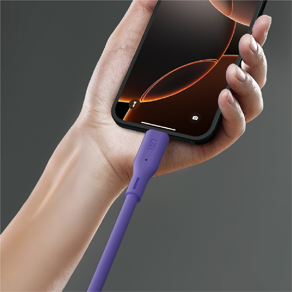 LZEL Celeris Silox CXL Soft Silicone USB-A to USB-C Cable, 480Mbps, 15W Max, 1m | Purple