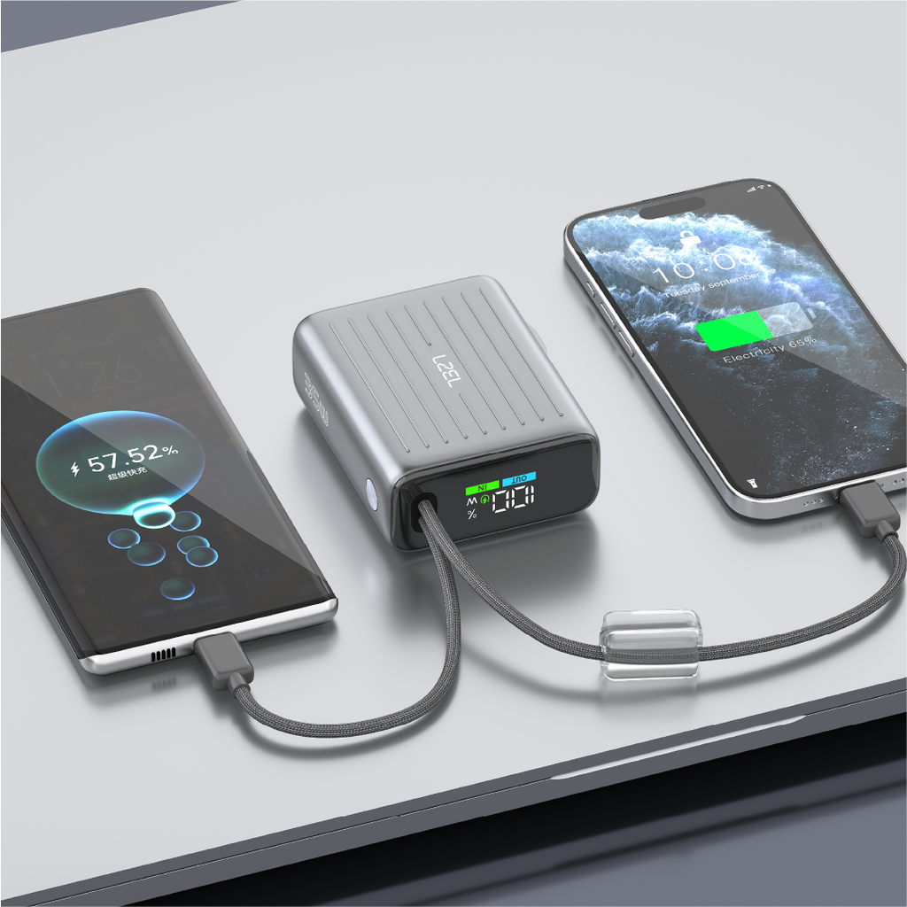 LZEL Neurode 10K Pd 35W Mini Power Bank Pd3.0 & Qc3.0 | Usb-C Cable & Lightning Cable | Gray
