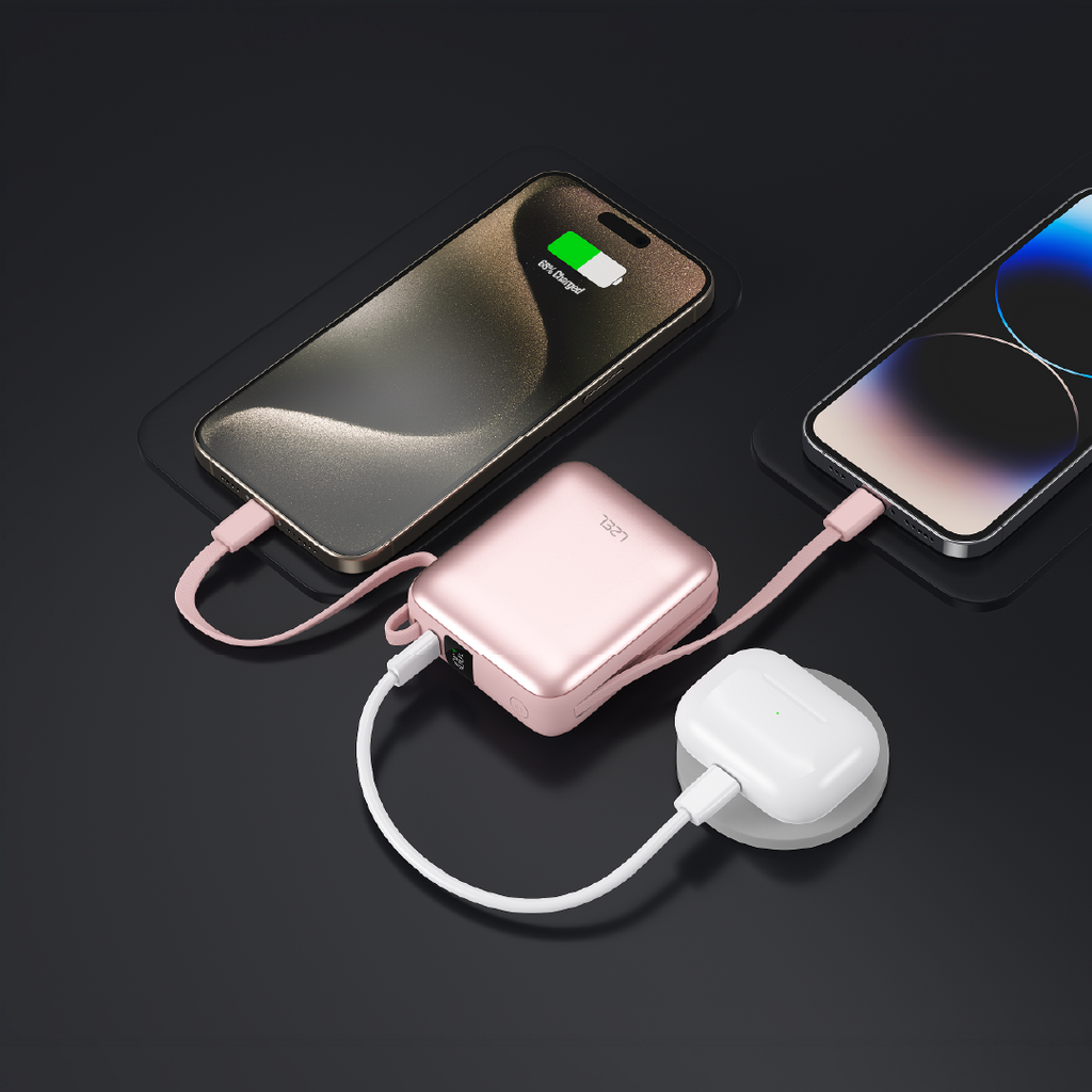 LZEL Neurode Sync Mini 10000Mah  Pd3.0 & Qc 3.0|25.5W|Built-In Type-C & Lighting Power Bank | Pink