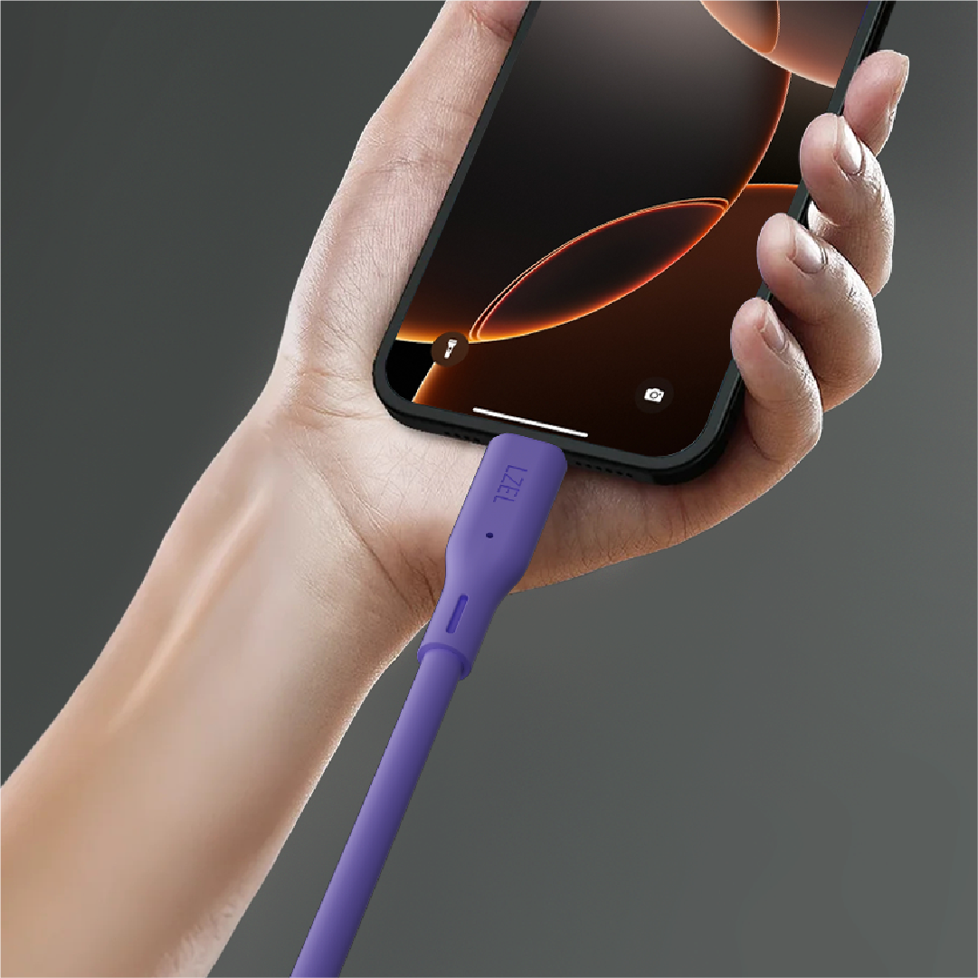 LZEL Celeris Silox CXL Soft Silicone USB-A to USB-C Cable, 480Mbps, 15W Max, 2m | Purple