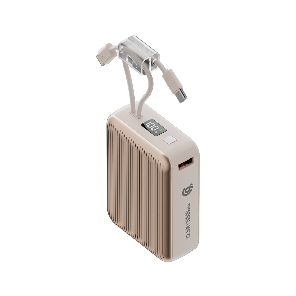 90 Percent Primcore Neo 22.5W Dual Built-In Cables Power Bank Powerdelivery | Qc 3.0 | Usb-C & Usb-A, And With Lightning | Gold