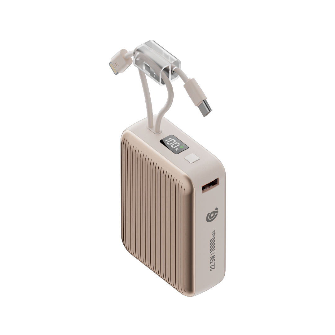 90 Percent Primcore Neo 22.5W Dual Built-In Cables Power Bank Powerdelivery | Qc 3.0 | Usb-C & Usb-A, And With Lightning | Gold