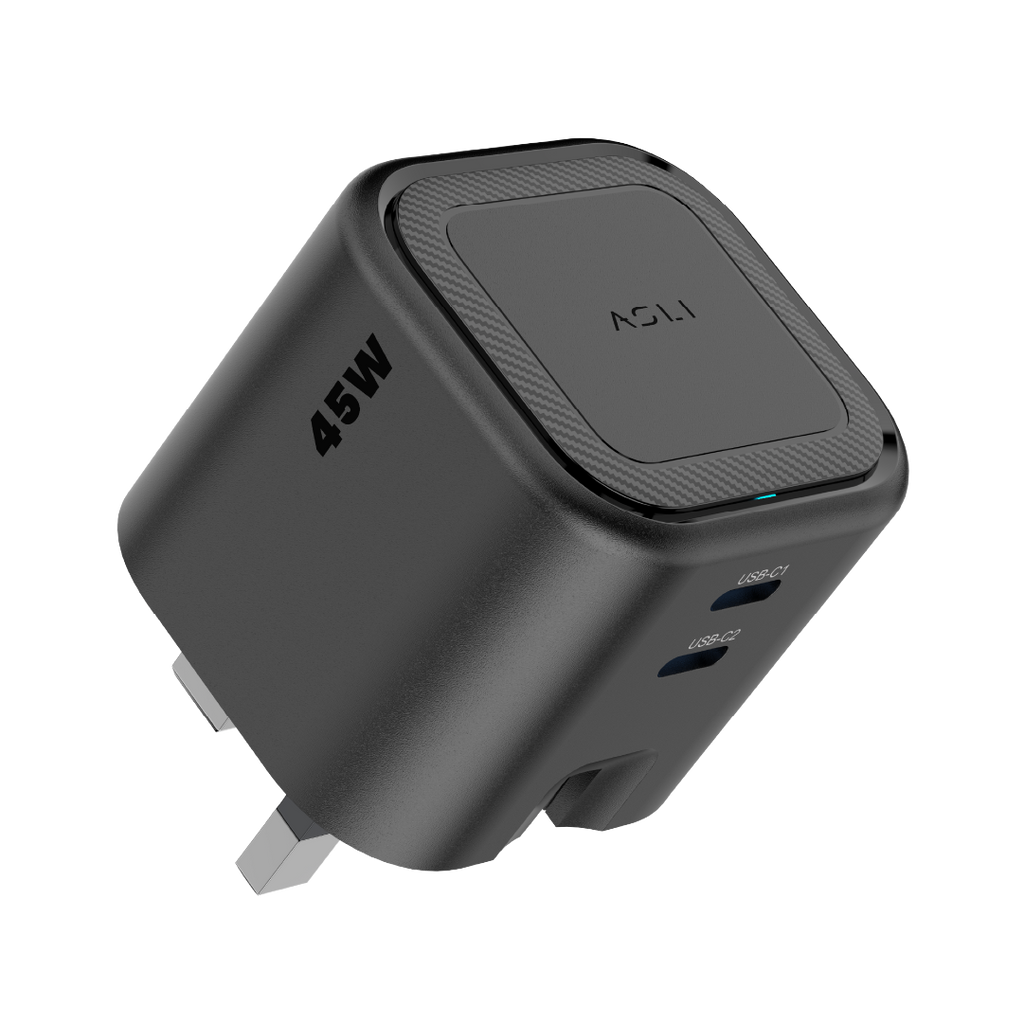 Asli  Global Powercore Dual 45 Gan Dual-Port Usb-C Fast Charger | Black